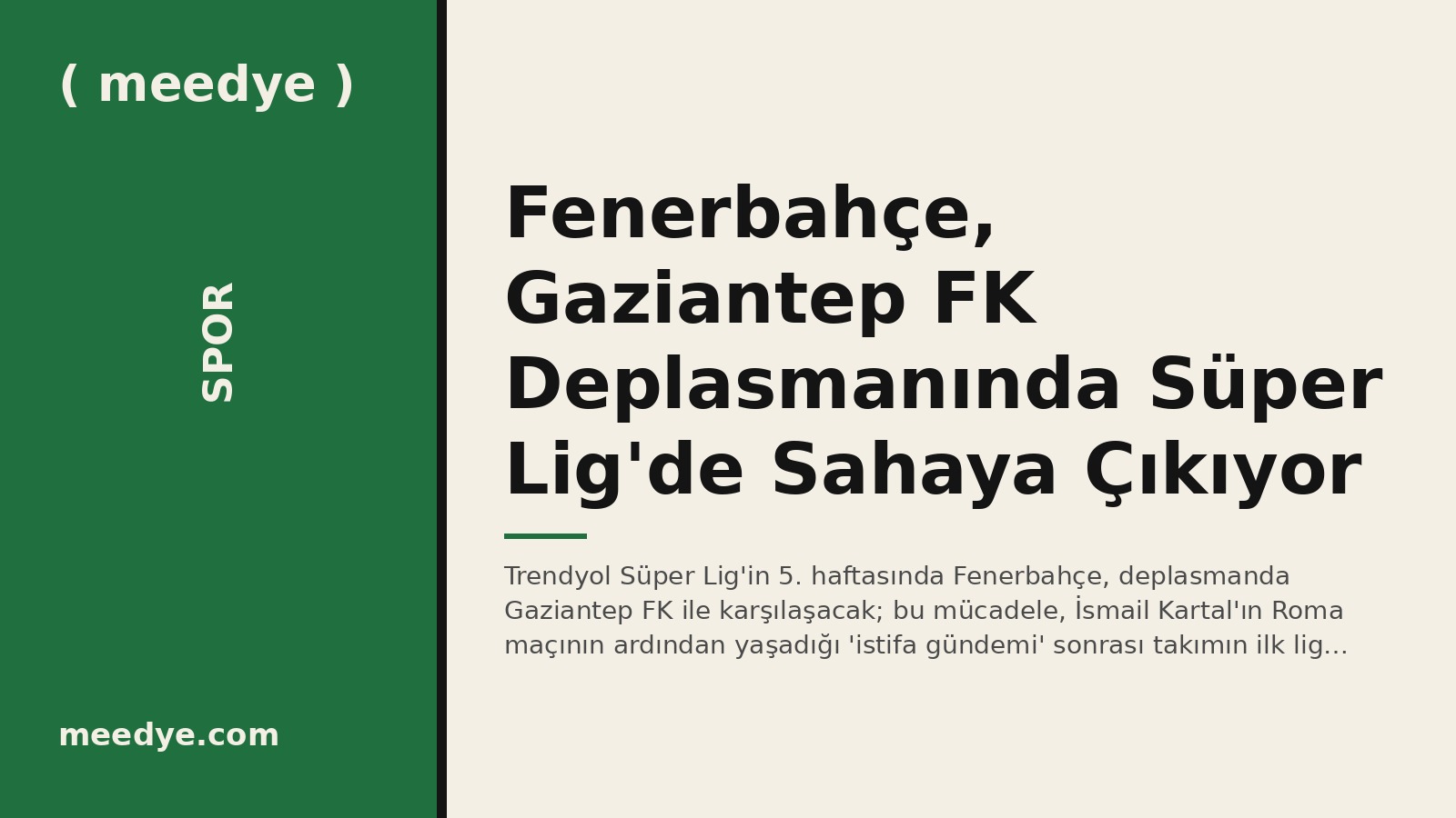 Fenerbahçe, Gaziantep FK Deplasmanında Süper Lig'de Sahaya Çıkıyor — Meedye editoryal görseli