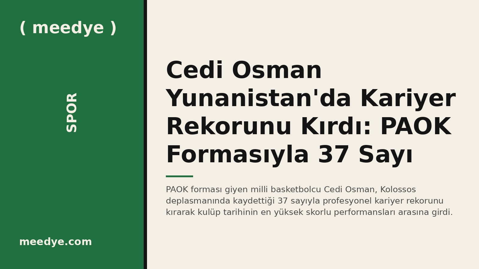 Cedi Osman Yunanistan'da Kariyer Rekorunu Kırdı: PAOK Formasıyla 37 Sayı — Meedye editoryal görseli