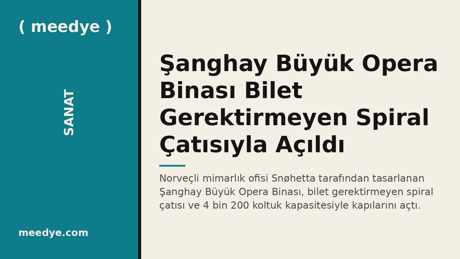 Şanghay Büyük Opera Binası Bilet Gerektirmeyen Spiral Çatısıyla Açıldı — Meedye editoryal görseli