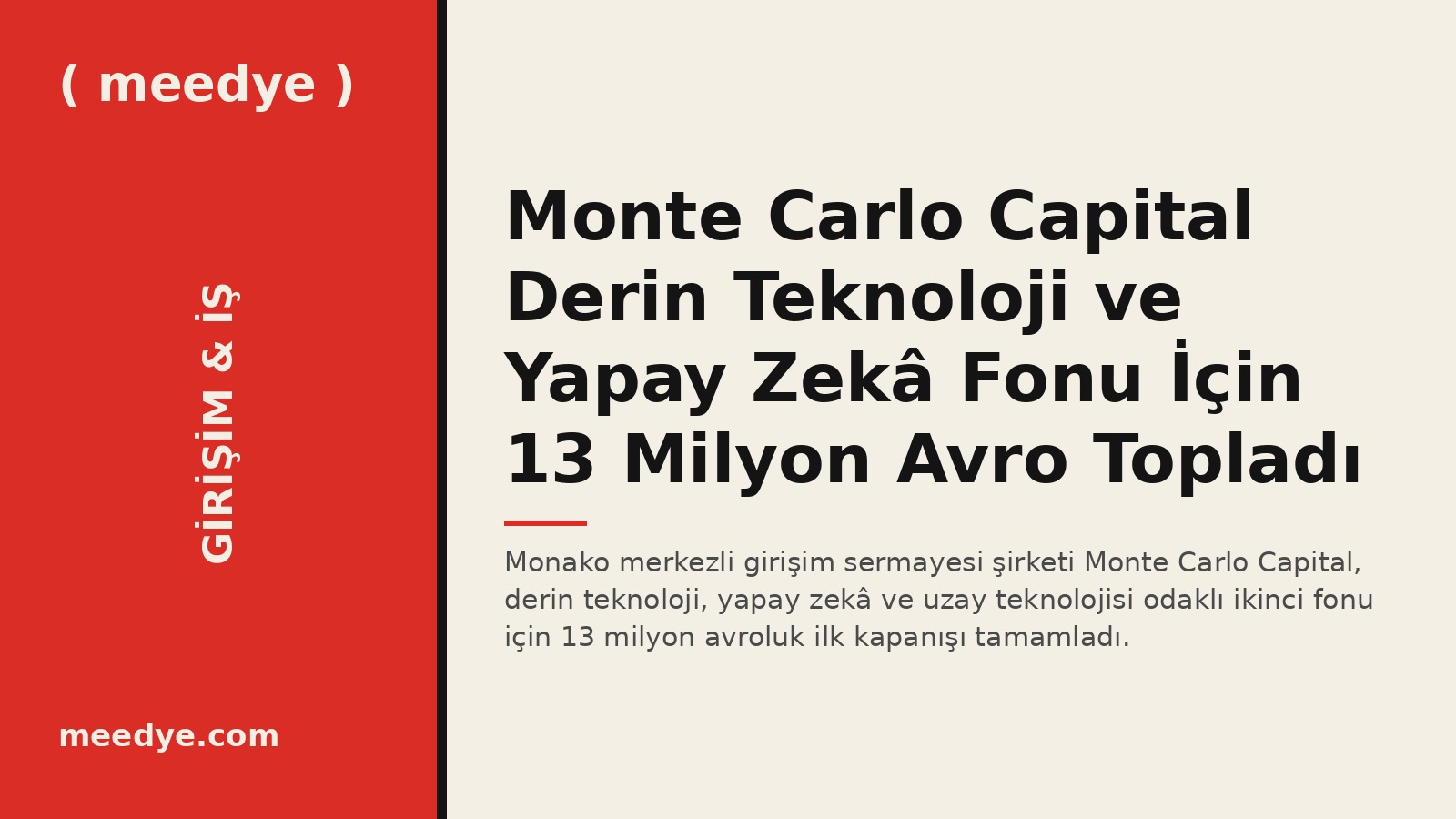 Monte Carlo Capital Derin Teknoloji ve Yapay Zekâ Fonu İçin 13 Milyon Avro Topladı — Meedye editoryal görseli