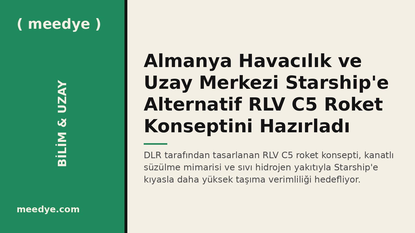 Almanya Havacılık ve Uzay Merkezi Starship'e Alternatif RLV C5 Roket Konseptini Hazırladı — Meedye editoryal görseli