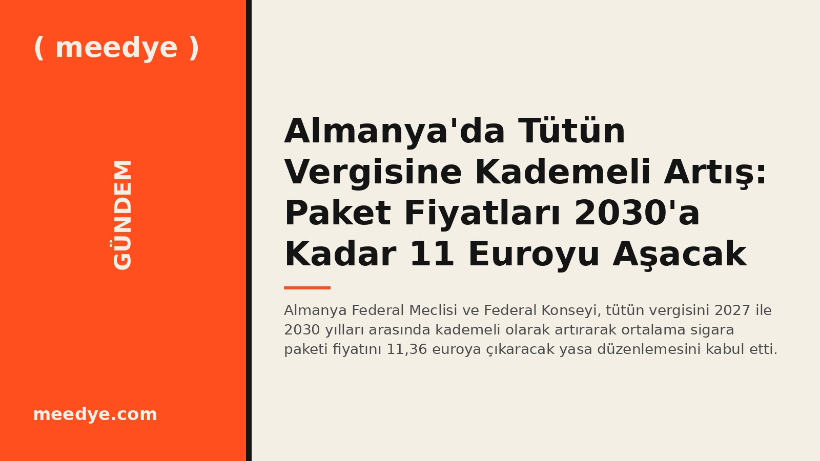 Almanya'da Tütün Vergisine Kademeli Artış: Paket Fiyatları 2030'a Kadar 11 Euroyu Aşacak — Meedye editoryal görseli