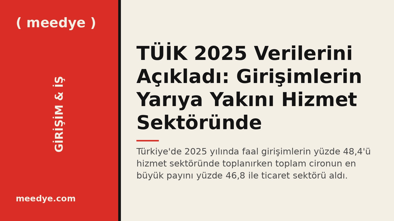 TÜİK 2025 Verilerini Açıkladı: Girişimlerin Yarıya Yakını Hizmet Sektöründe — Meedye editoryal görseli