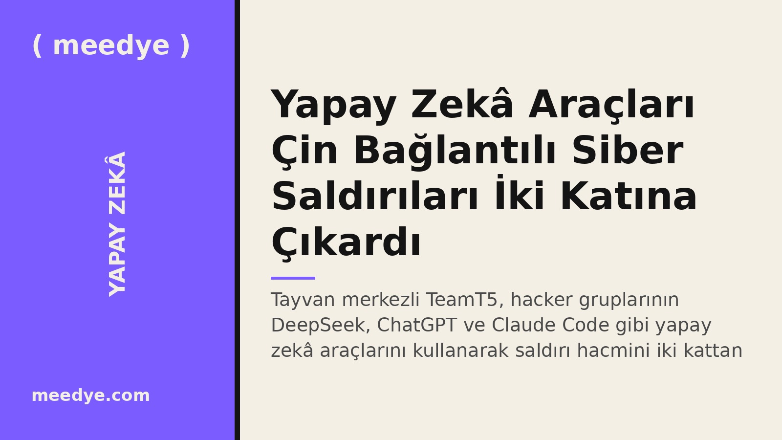Yapay Zekâ Araçları Çin Bağlantılı Siber Saldırıları İki Katına Çıkardı — Meedye editoryal görseli