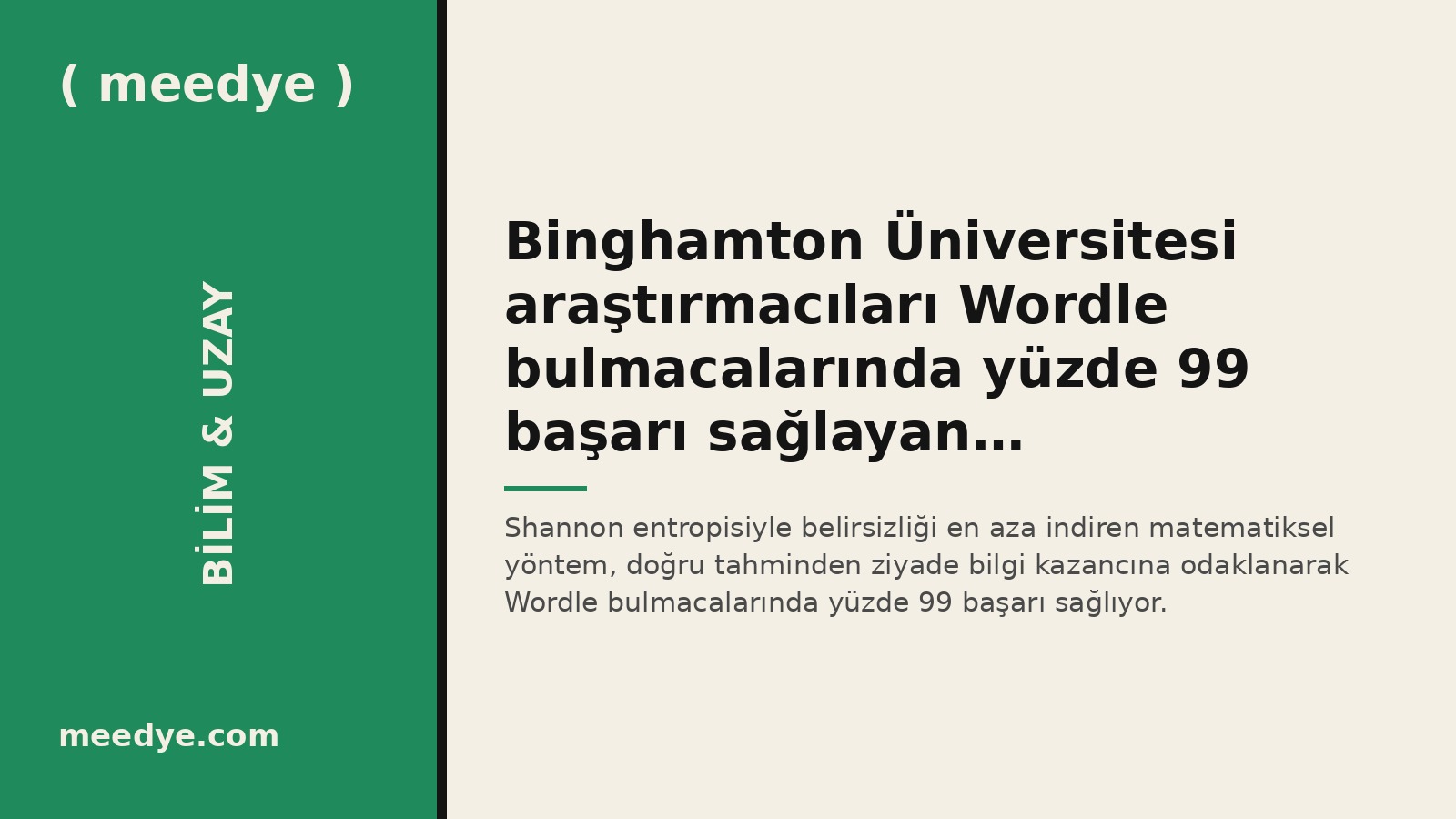 Binghamton Üniversitesi araştırmacıları Wordle bulmacalarında yüzde 99 başarı sağlayan matematiksel yöntem geliştirdi — Meedye editoryal görseli