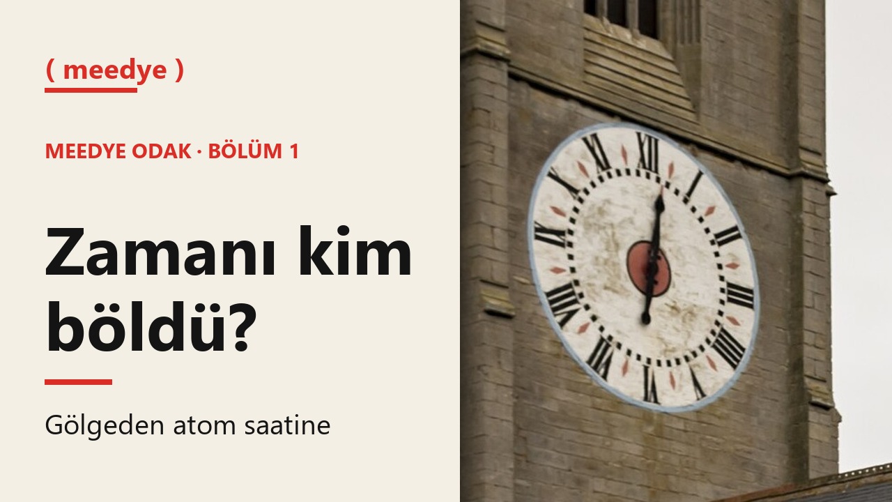 Coningsby St Michael kilisesinin tek ibreli kule saati kadranı ve yanında 'Zamanı kim böldü?' başlığı