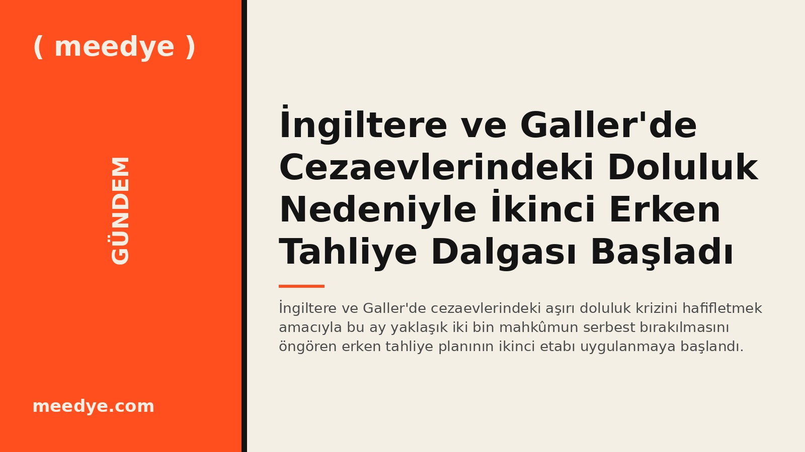 İngiltere ve Galler'de Cezaevlerindeki Doluluk Nedeniyle İkinci Erken Tahliye Dalgası Başladı — Meedye editoryal görseli