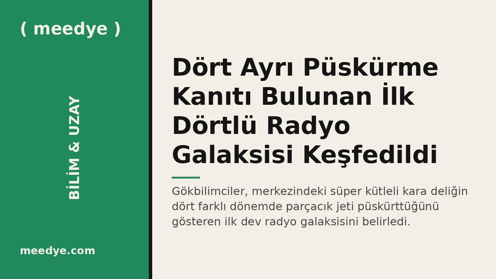 Dört Ayrı Püskürme Kanıtı Bulunan İlk Dörtlü Radyo Galaksisi Keşfedildi — Meedye editoryal görseli