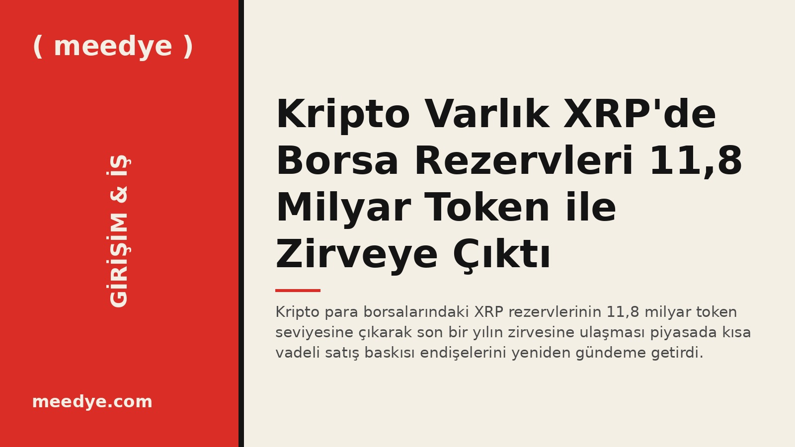 Kripto Varlık XRP'de Borsa Rezervleri 11,8 Milyar Token ile Zirveye Çıktı — Meedye editoryal görseli