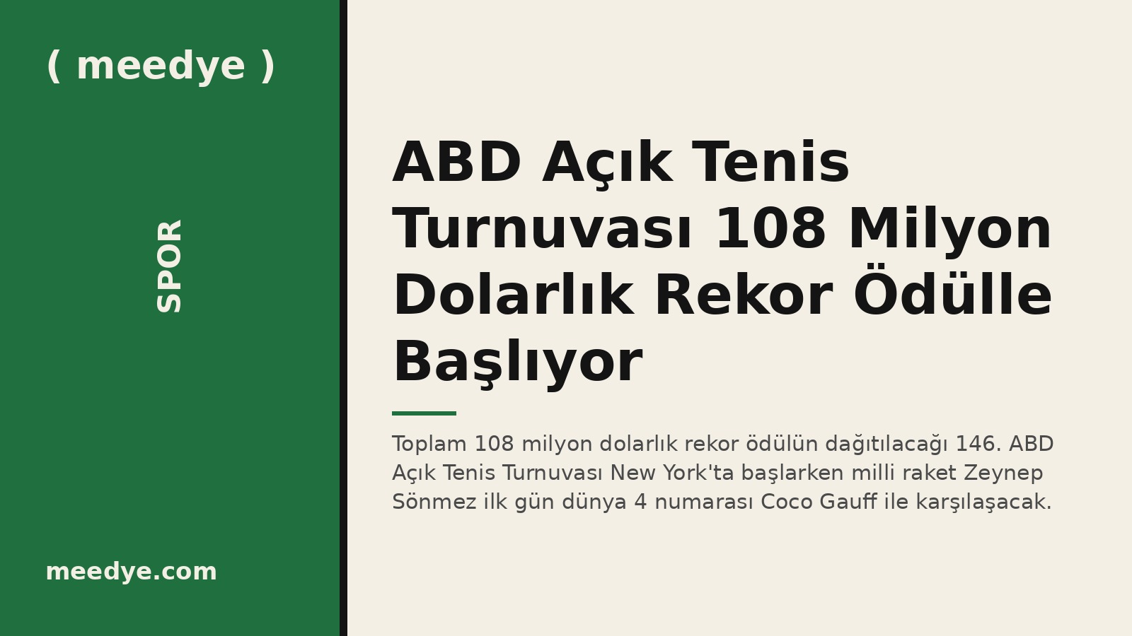 ABD Açık Tenis Turnuvası 108 Milyon Dolarlık Rekor Ödülle Başlıyor — Meedye editoryal görseli