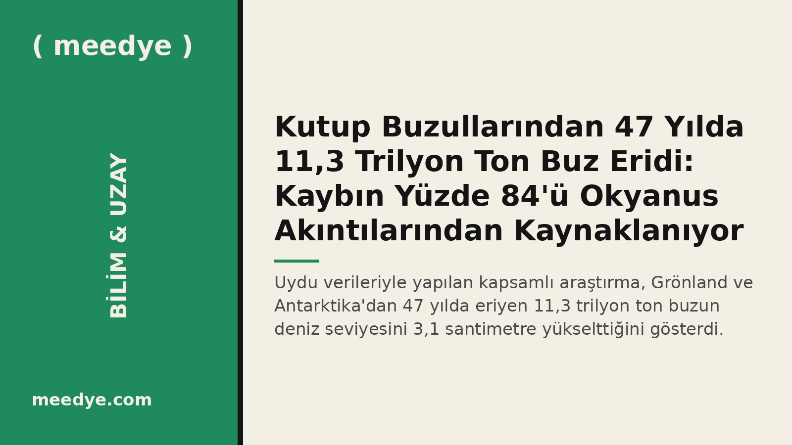 Kutup Buzullarından 47 Yılda 11,3 Trilyon Ton Buz Eridi: Kaybın Yüzde 84'ü Okyanus Akıntılarından Kaynaklanıyor — Meedye editoryal görseli