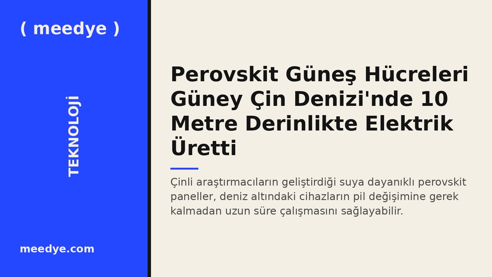 Perovskit Güneş Hücreleri Güney Çin Denizi'nde 10 Metre Derinlikte Elektrik Üretti — Meedye editoryal görseli