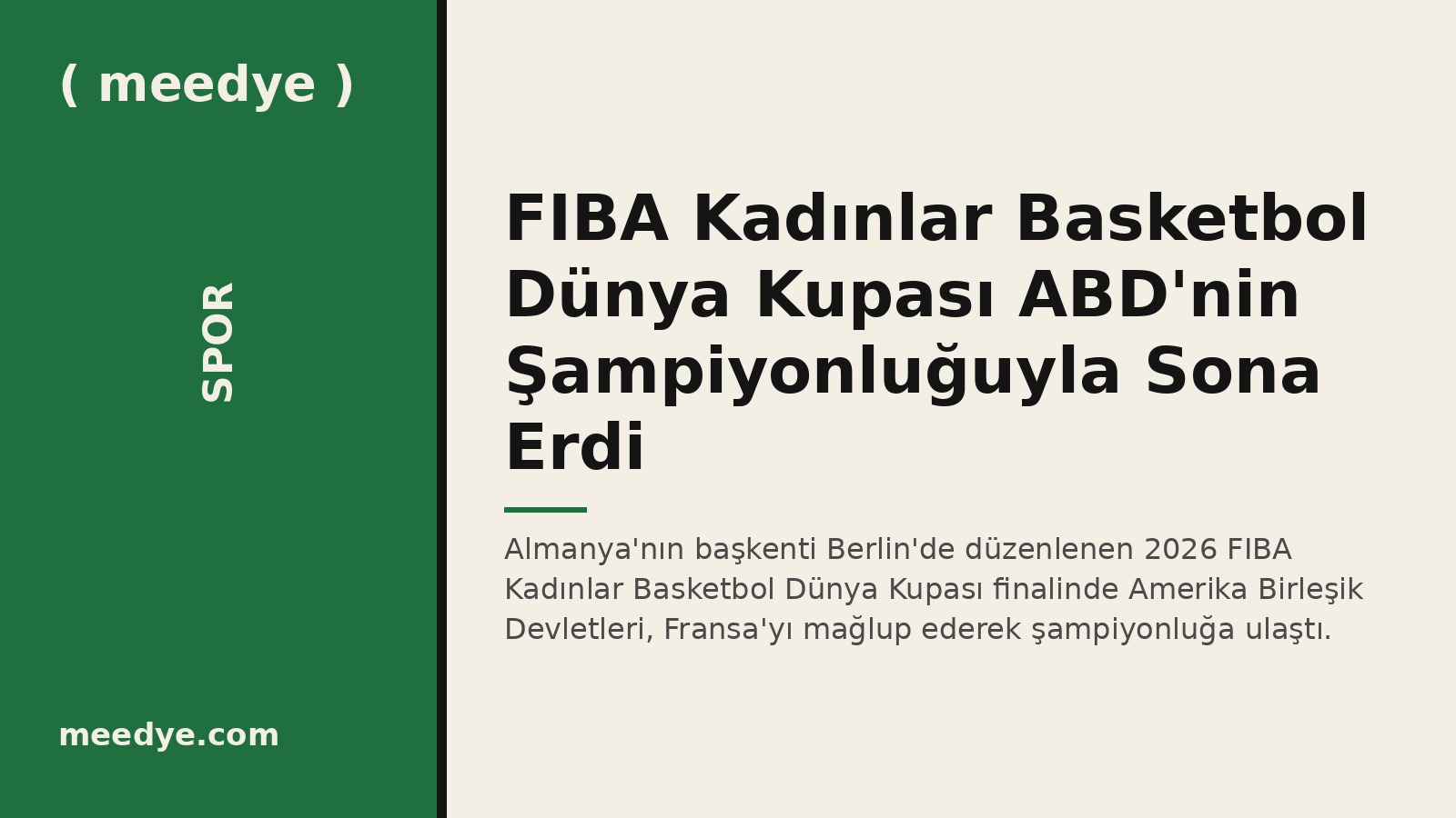 FIBA Kadınlar Basketbol Dünya Kupası ABD'nin Şampiyonluğuyla Sona Erdi — Meedye editoryal görseli