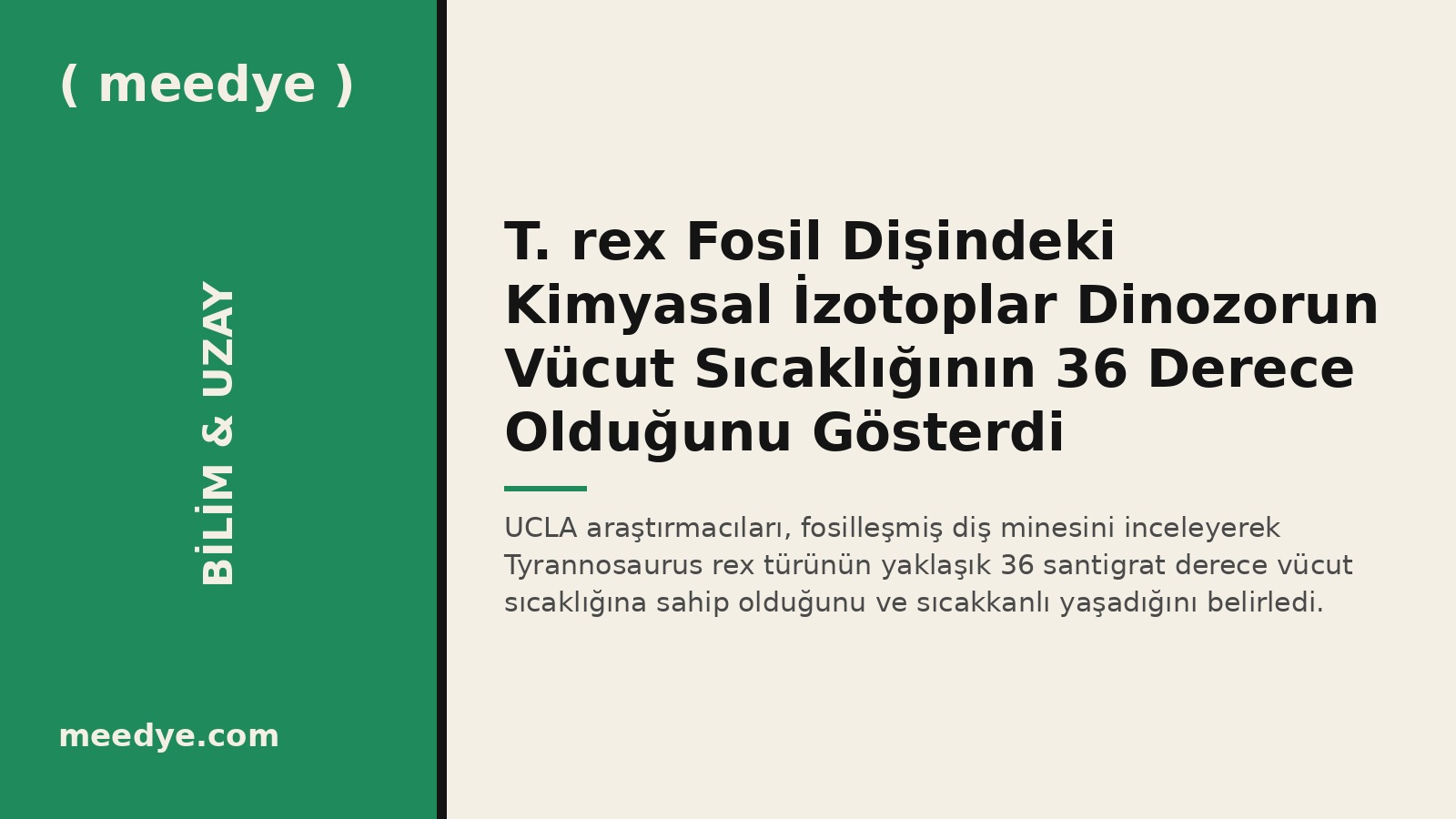 T. rex Fosil Dişindeki Kimyasal İzotoplar Dinozorun Vücut Sıcaklığının 36 Derece Olduğunu Gösterdi — Meedye editoryal görseli