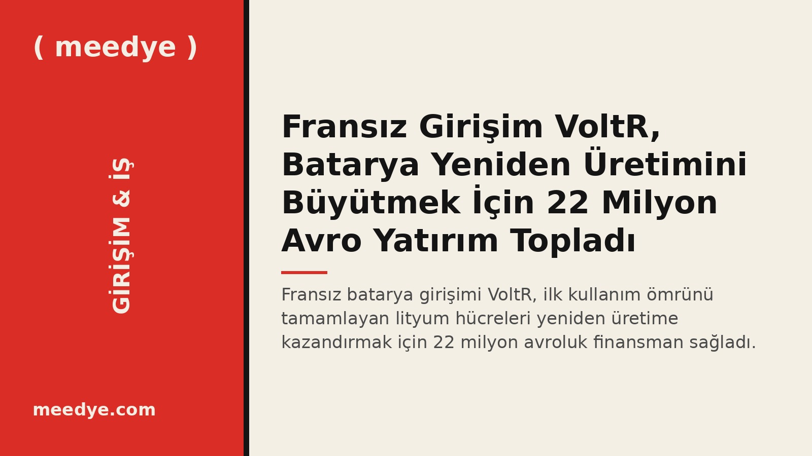 Fransız Girişim VoltR, Batarya Yeniden Üretimini Büyütmek İçin 22 Milyon Avro Yatırım Topladı — Meedye editoryal görseli