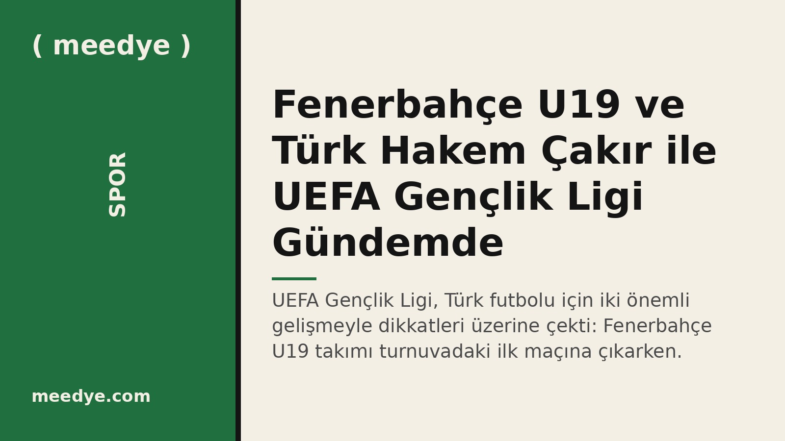 Fenerbahçe U19 ve Türk Hakem Çakır ile UEFA Gençlik Ligi Gündemde — Meedye editoryal görseli