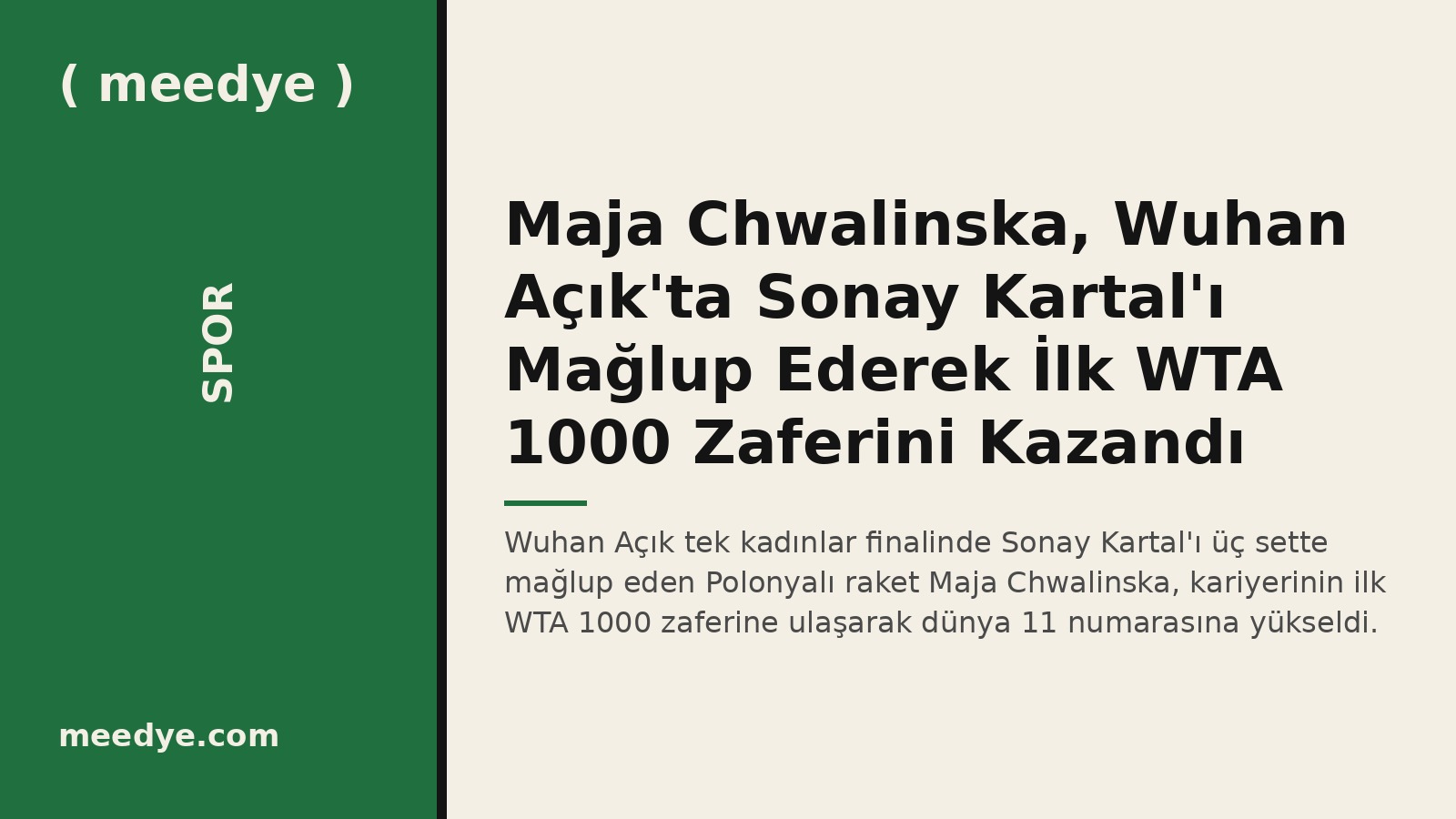 Maja Chwalinska, Wuhan Açık'ta Sonay Kartal'ı Mağlup Ederek İlk WTA 1000 Zaferini Kazandı — Meedye editoryal görseli