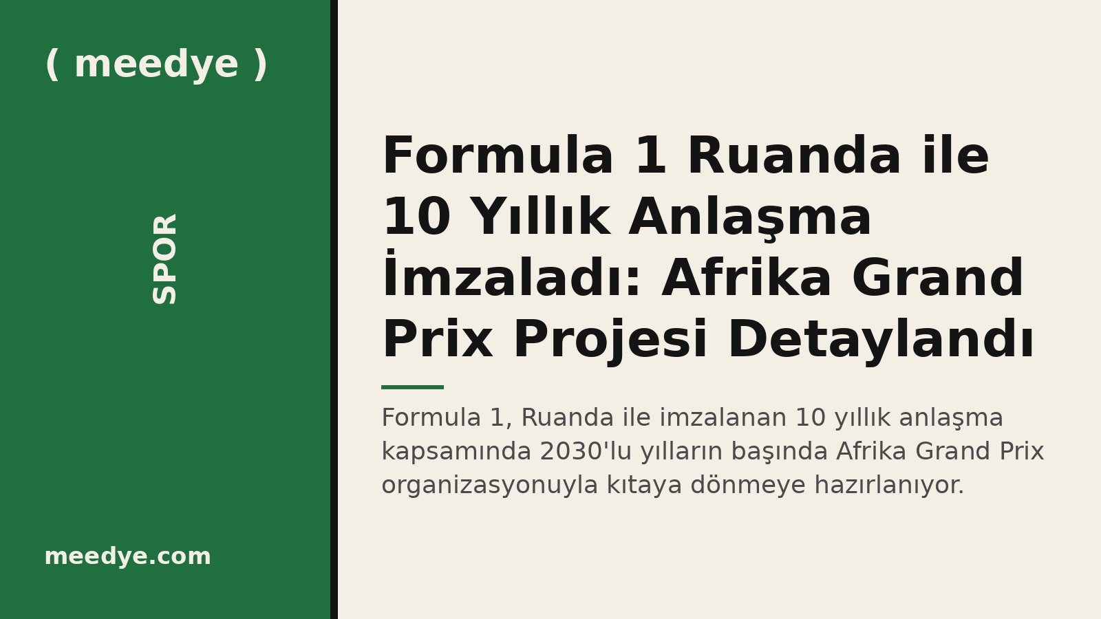 Formula 1 Ruanda ile 10 Yıllık Anlaşma İmzaladı: Afrika Grand Prix Projesi Detaylandı — Meedye editoryal görseli