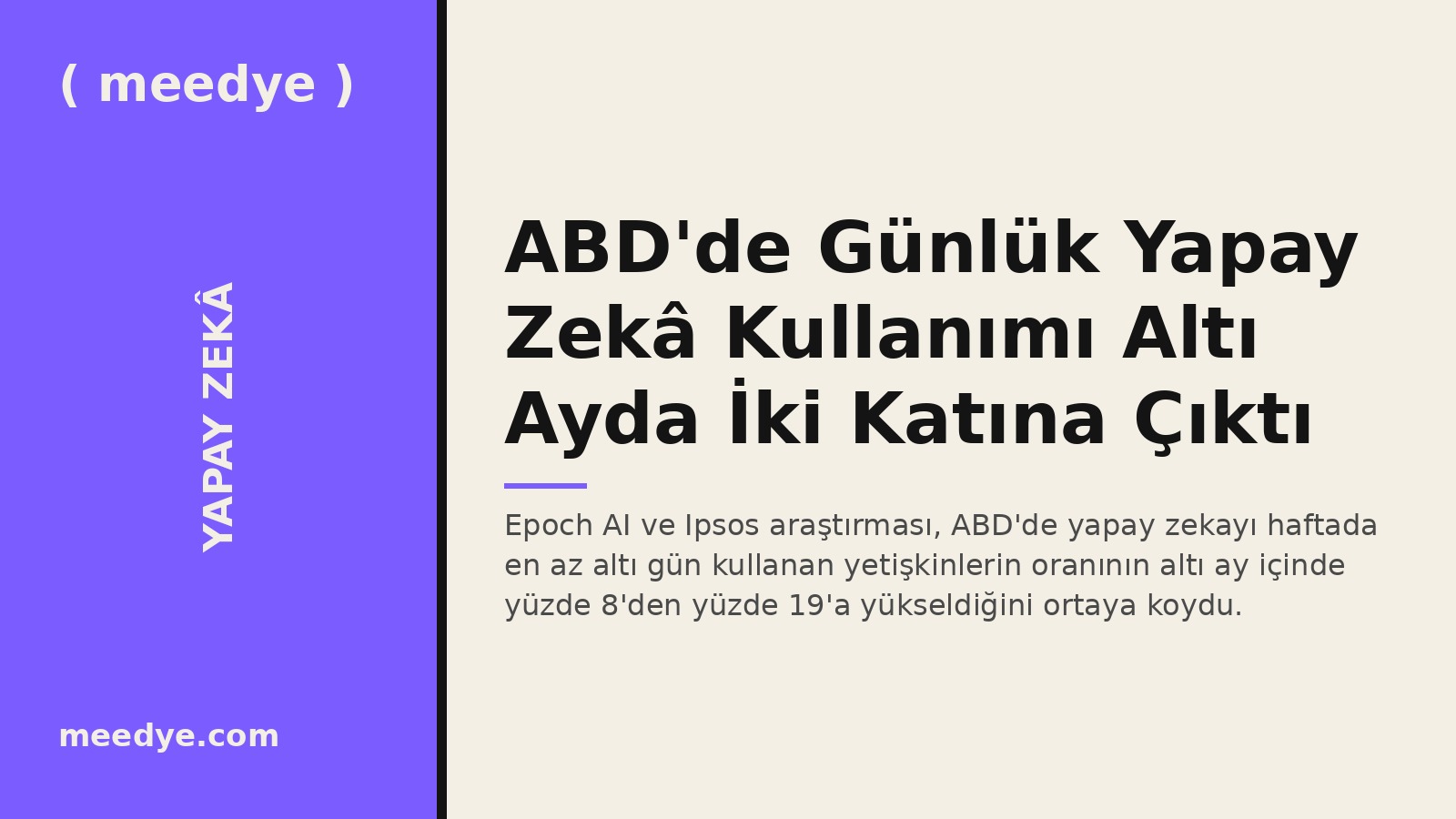 ABD'de Günlük Yapay Zekâ Kullanımı Altı Ayda İki Katına Çıktı — Meedye editoryal görseli