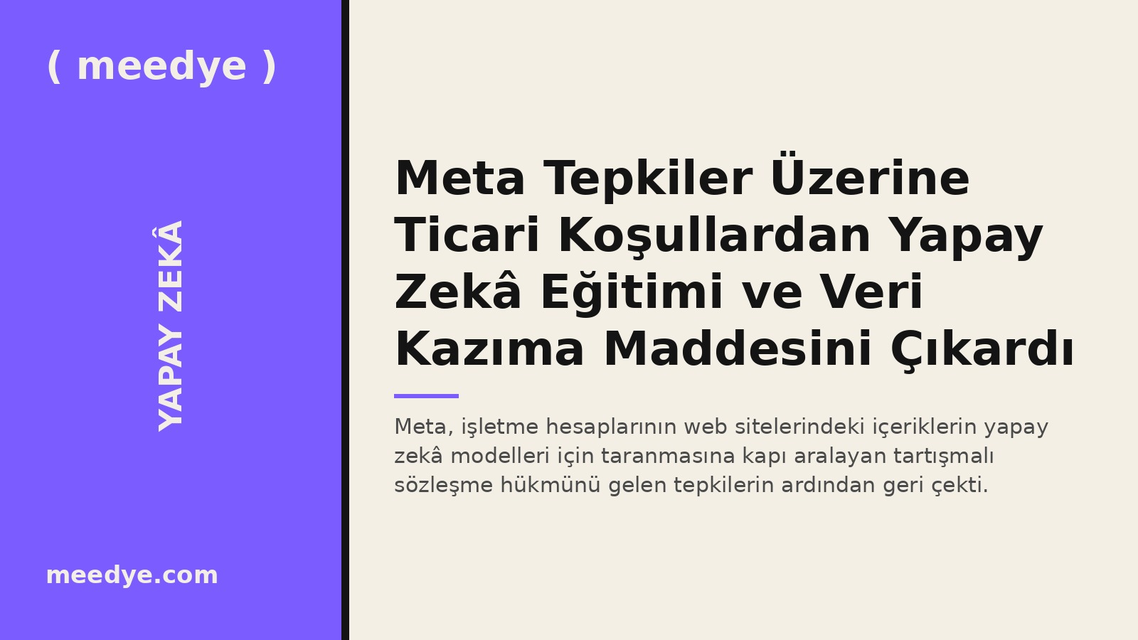 Meta Tepkiler Üzerine Ticari Koşullardan Yapay Zekâ Eğitimi ve Veri Kazıma Maddesini Çıkardı — Meedye editoryal görseli