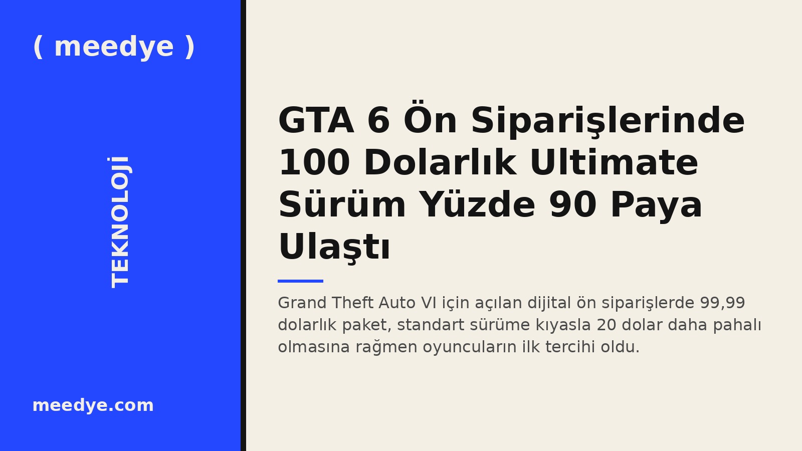 GTA 6 Ön Siparişlerinde 100 Dolarlık Ultimate Sürüm Yüzde 90 Paya Ulaştı — Meedye editoryal görseli