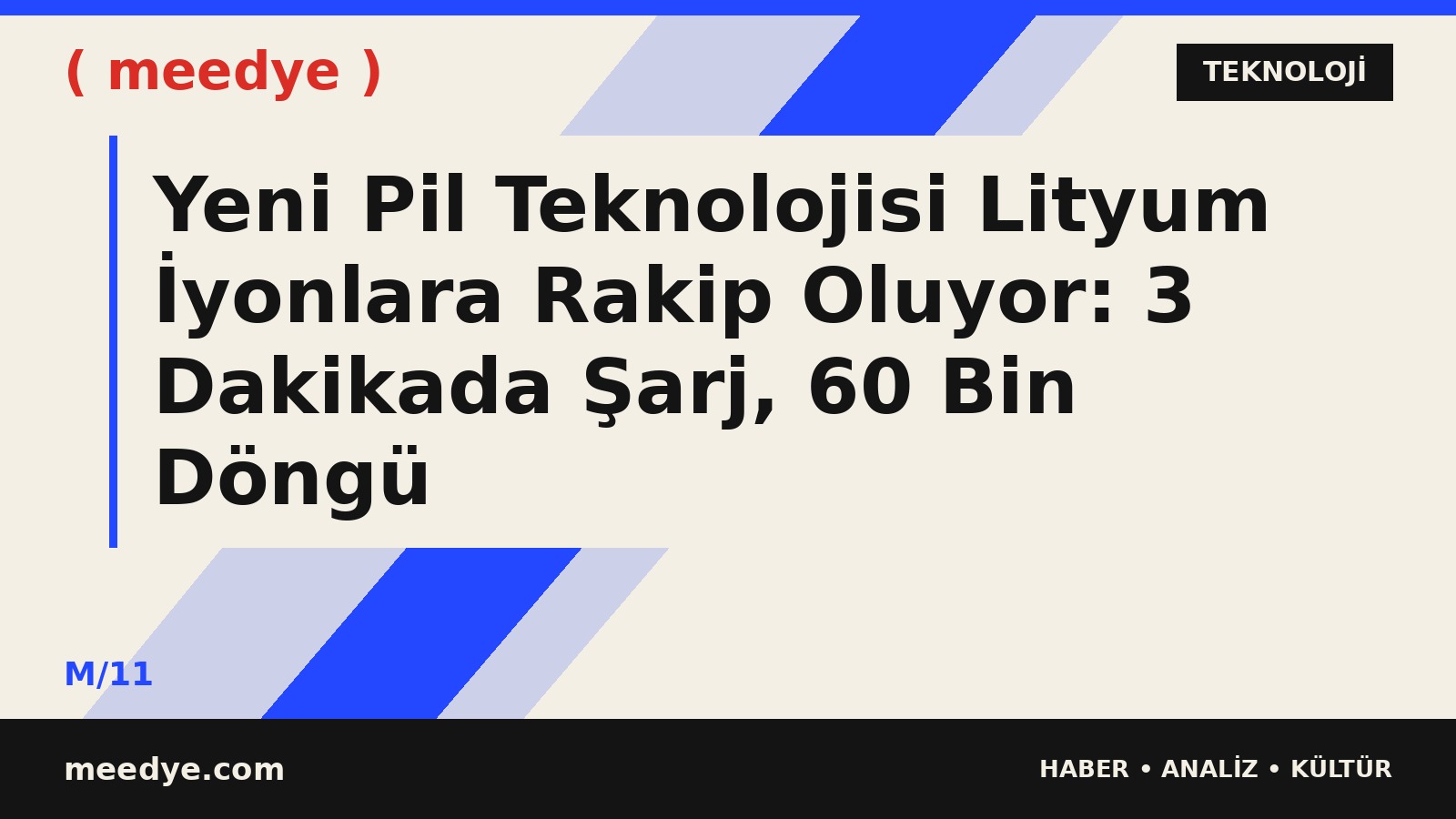 Yeni Pil Teknolojisi Lityum İyonlara Rakip Oluyor: 3 Dakikada Şarj, 60 Bin Döngü — Meedye editoryal görseli