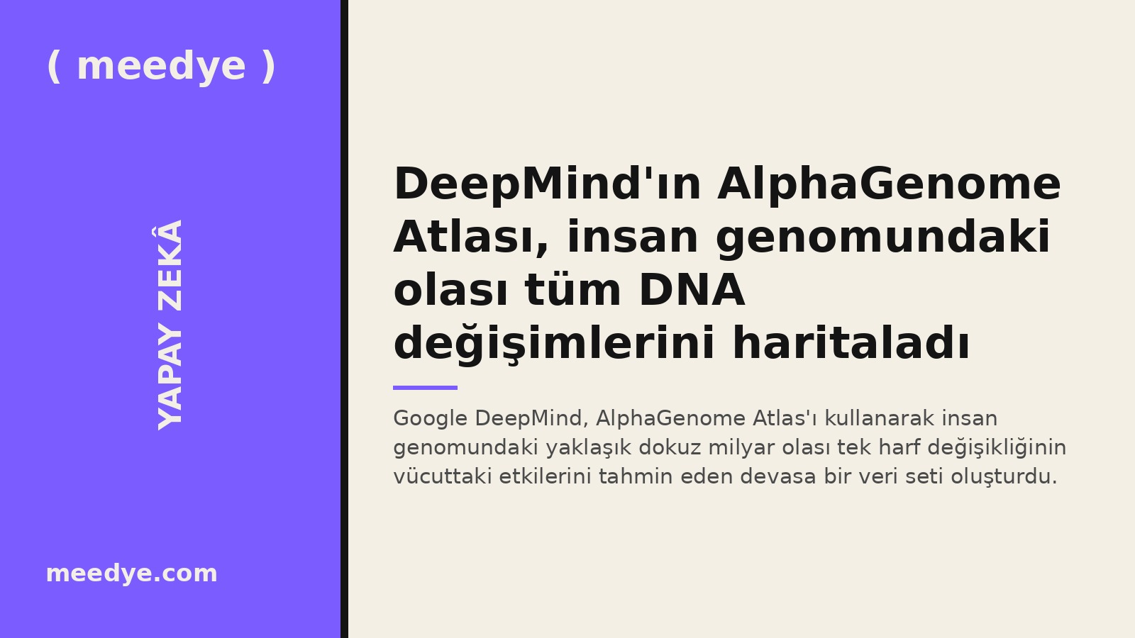 DeepMind'ın AlphaGenome Atlası, insan genomundaki olası tüm DNA değişimlerini haritaladı — Meedye editoryal görseli