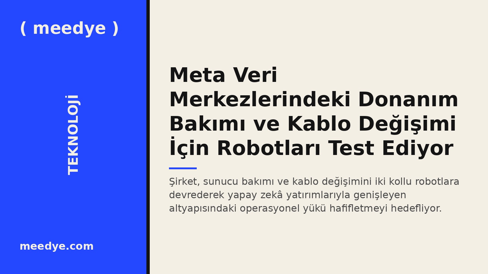Meta Veri Merkezlerindeki Donanım Bakımı ve Kablo Değişimi İçin Robotları Test Ediyor — Meedye editoryal görseli
