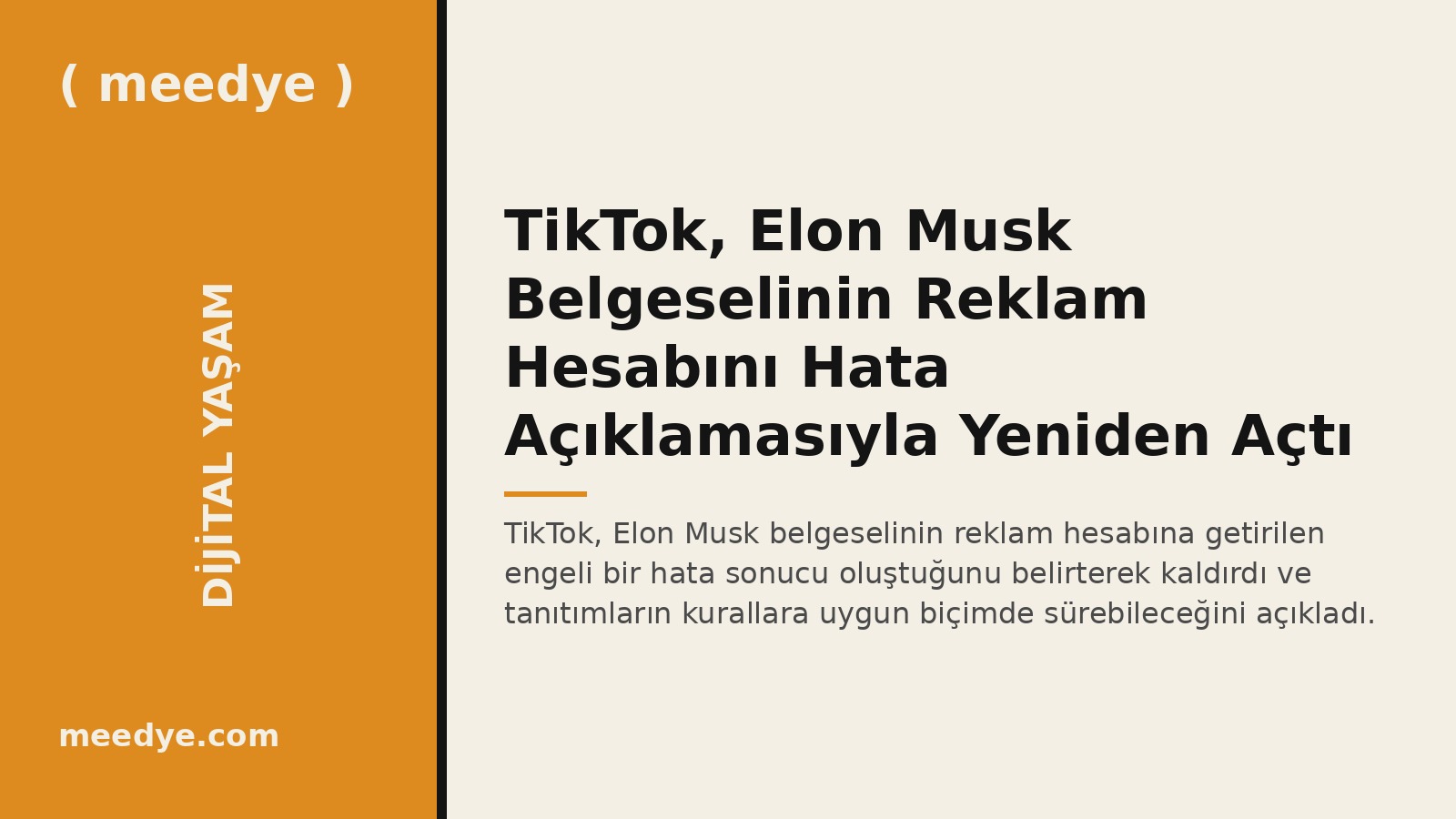 TikTok, Elon Musk Belgeselinin Reklam Hesabını Hata Açıklamasıyla Yeniden Açtı — Meedye editoryal görseli