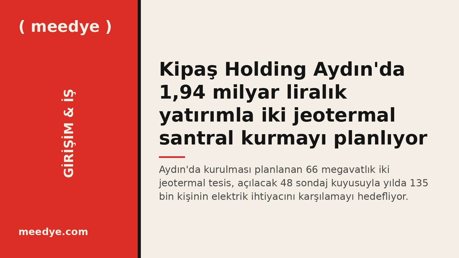 Kipaş Holding Aydın'da 1,94 milyar liralık yatırımla iki jeotermal santral kurmayı planlıyor — Meedye editoryal görseli