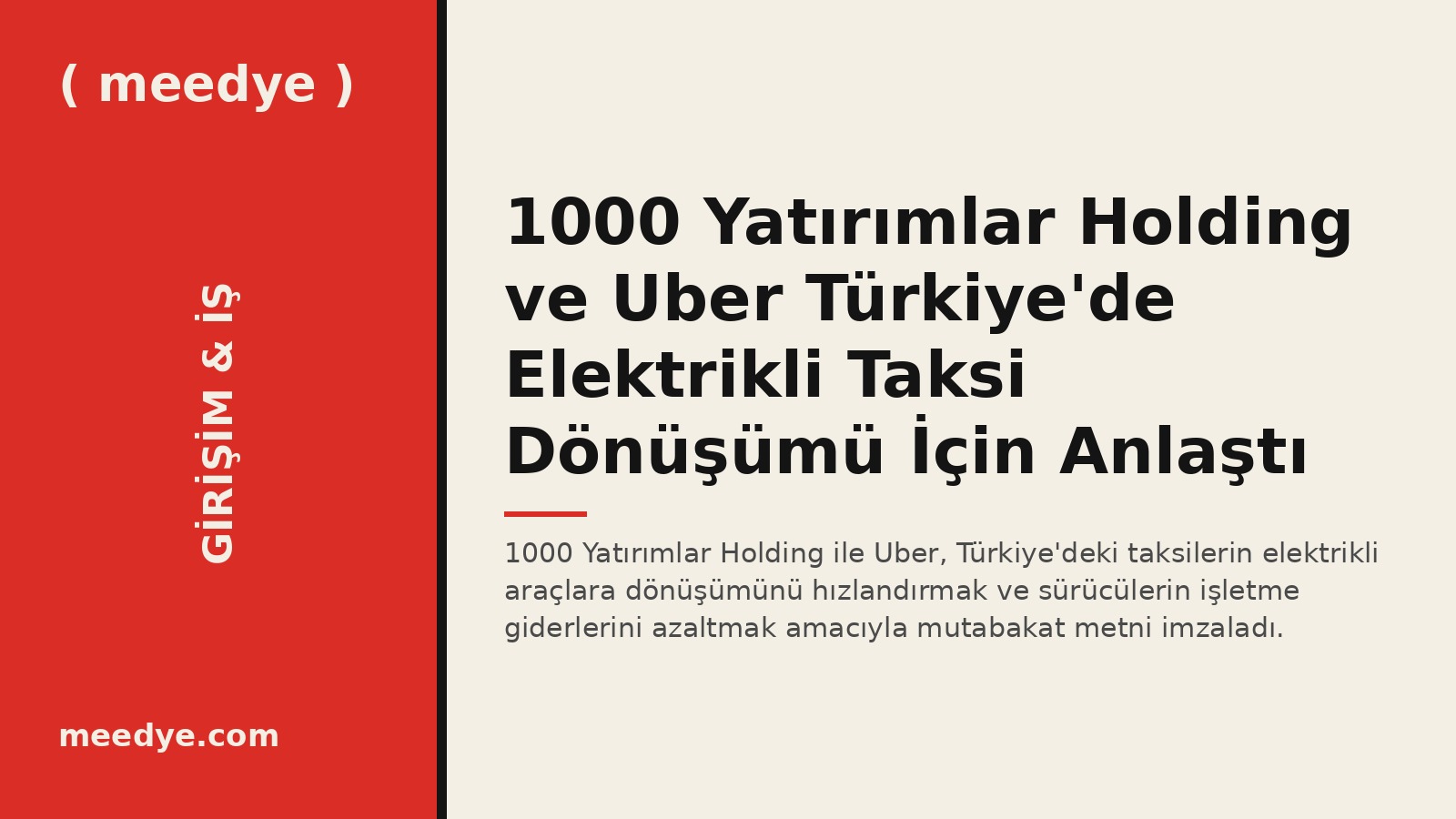 1000 Yatırımlar Holding ve Uber Türkiye'de Elektrikli Taksi Dönüşümü İçin Anlaştı — Meedye editoryal görseli