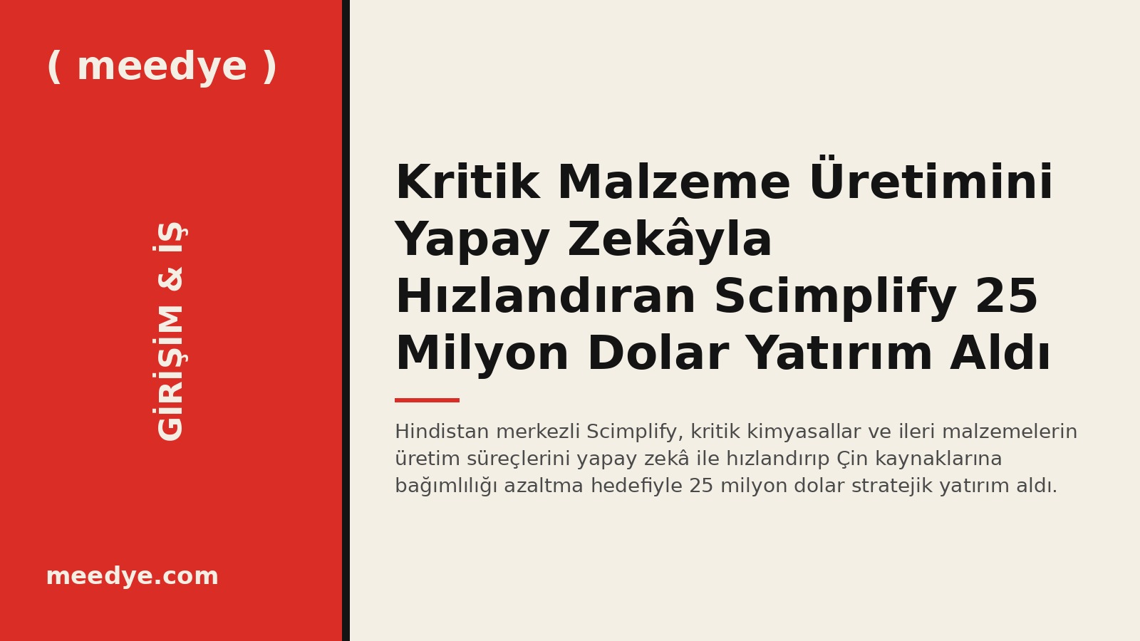 Kritik Malzeme Üretimini Yapay Zekâyla Hızlandıran Scimplify 25 Milyon Dolar Yatırım Aldı — Meedye editoryal görseli