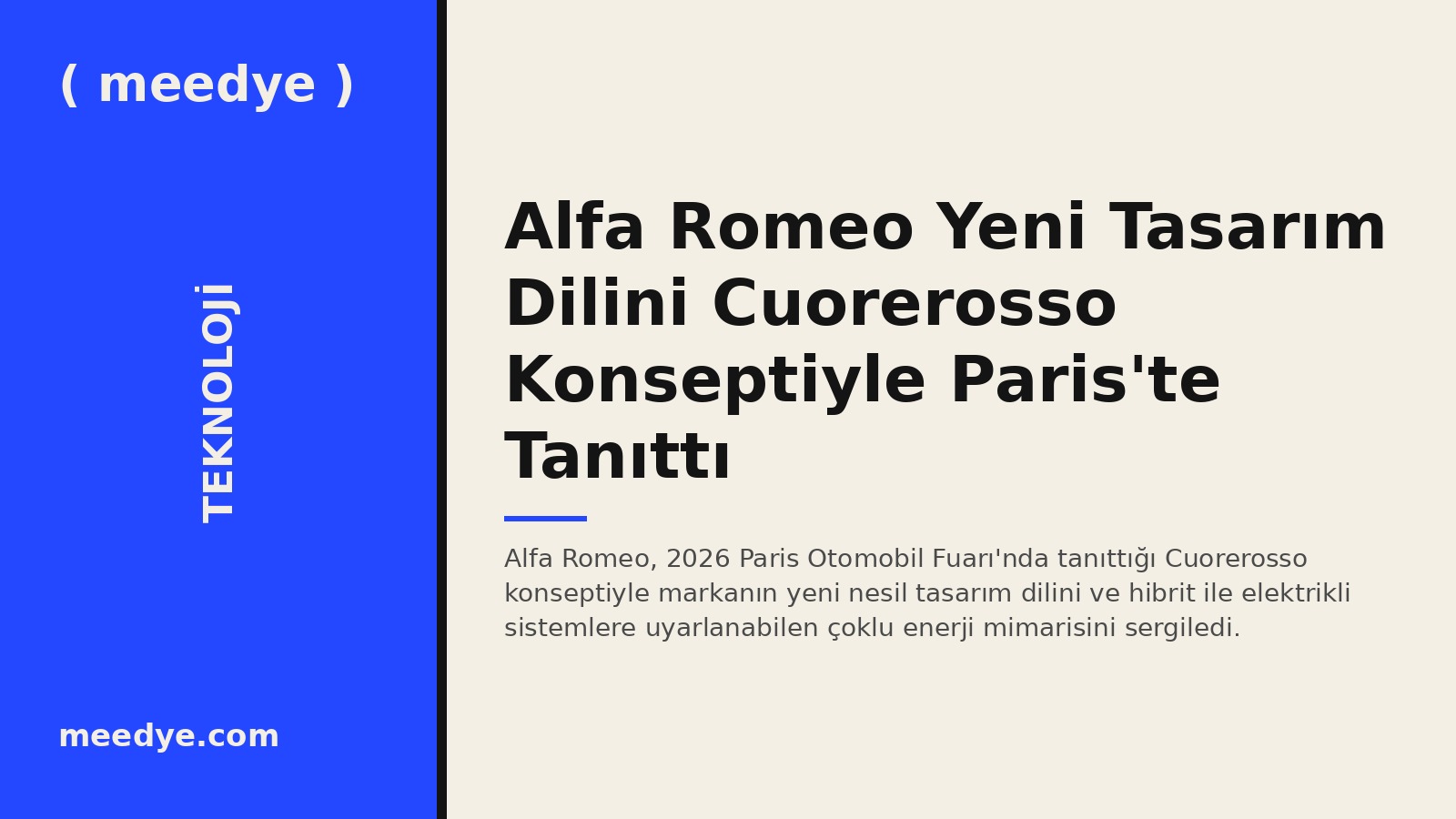 Alfa Romeo Yeni Tasarım Dilini Cuorerosso Konseptiyle Paris'te Tanıttı — Meedye editoryal görseli