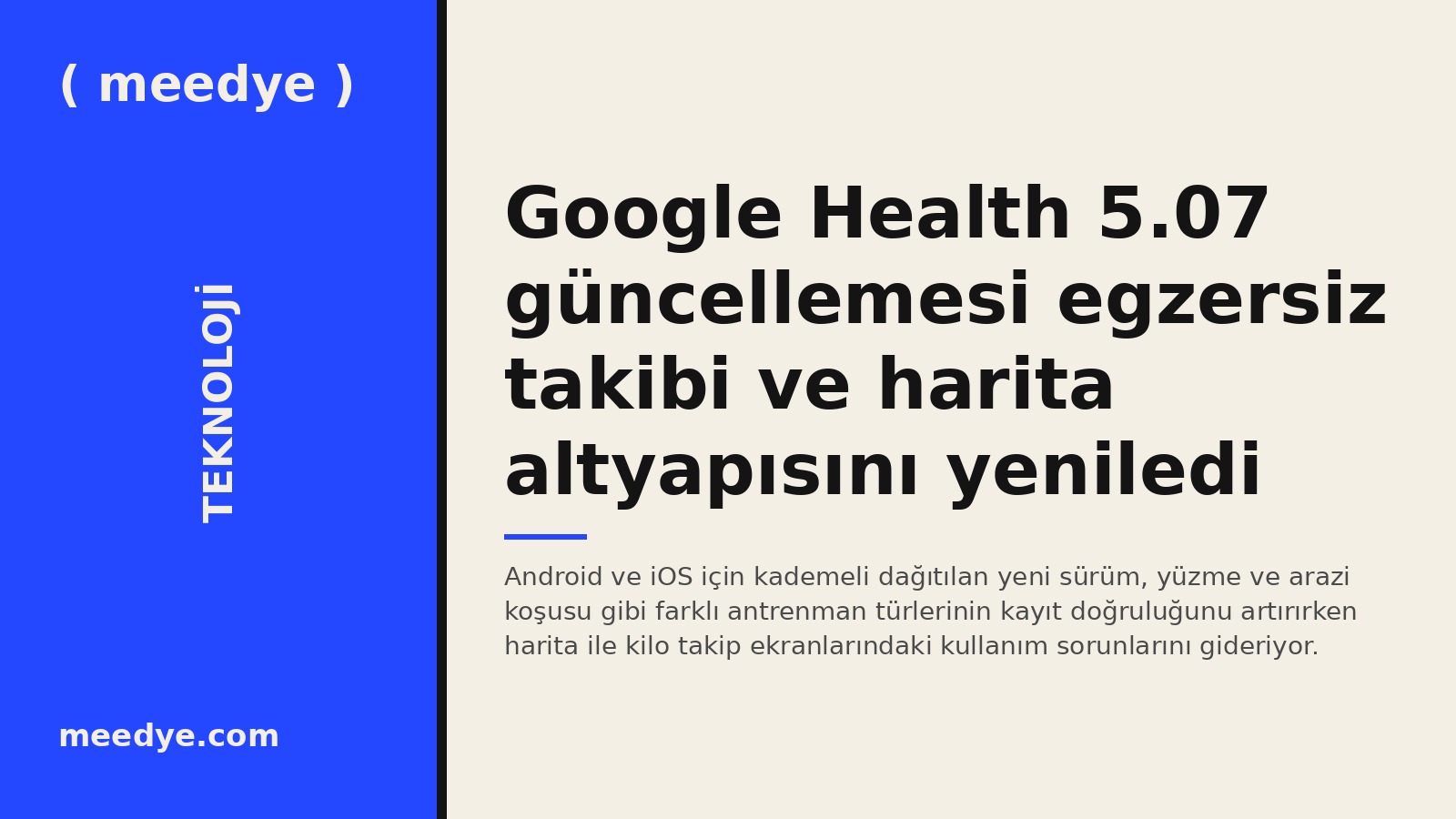 Google Health 5.07 güncellemesi egzersiz takibi ve harita altyapısını yeniledi — Meedye editoryal görseli