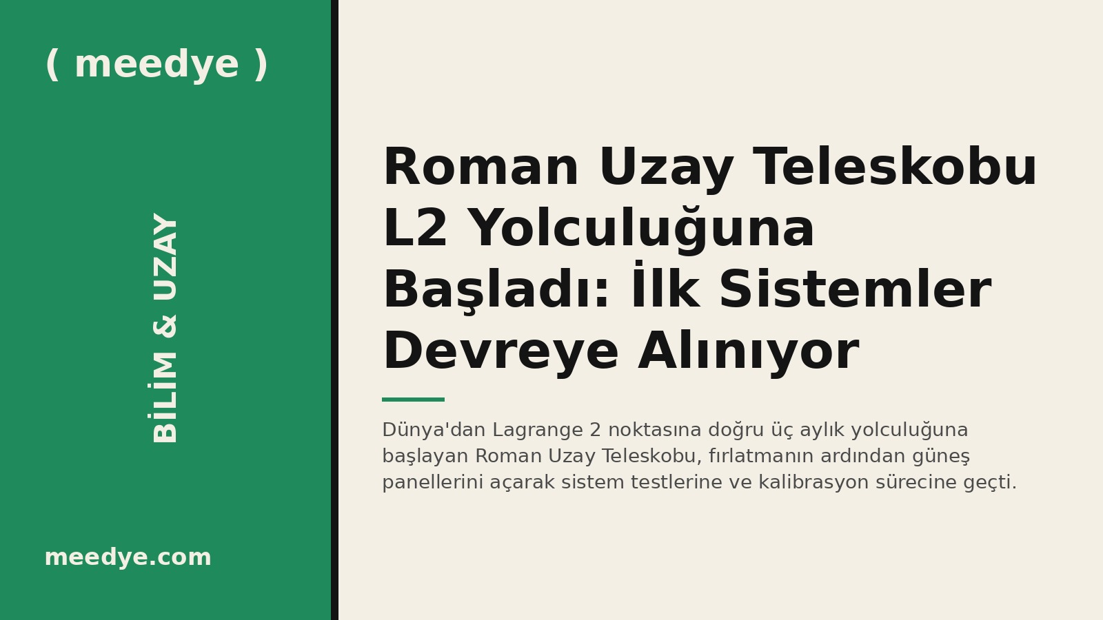 Roman Uzay Teleskobu L2 Yolculuğuna Başladı: İlk Sistemler Devreye Alınıyor — Meedye editoryal görseli
