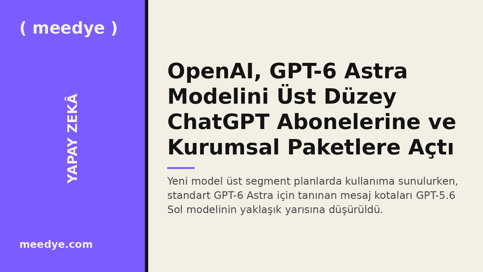 OpenAI, GPT-6 Astra Modelini Üst Düzey ChatGPT Abonelerine ve Kurumsal Paketlere Açtı — Meedye editoryal görseli