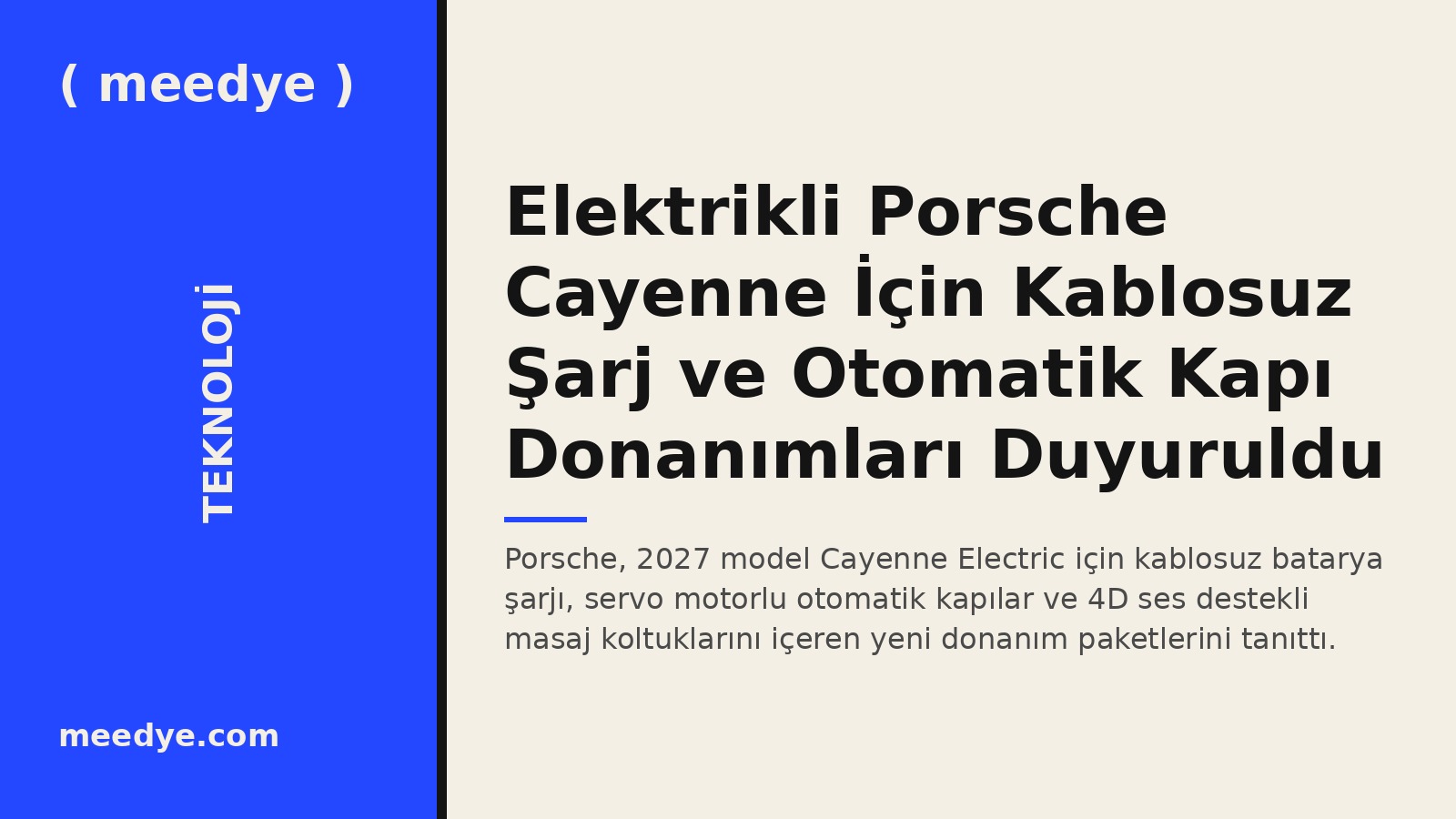 Elektrikli Porsche Cayenne İçin Kablosuz Şarj ve Otomatik Kapı Donanımları Duyuruldu — Meedye editoryal görseli
