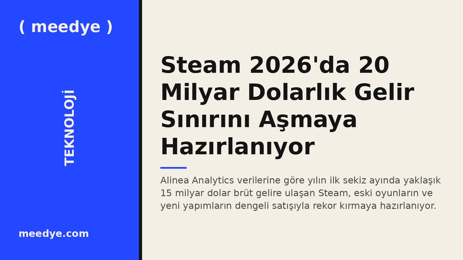 Steam 2026'da 20 Milyar Dolarlık Gelir Sınırını Aşmaya Hazırlanıyor — Meedye editoryal görseli