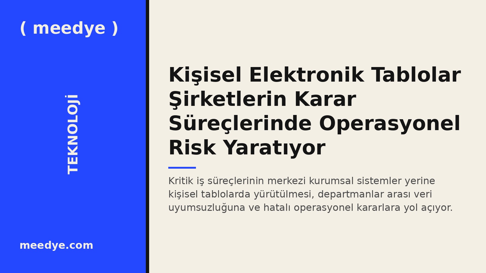 Kişisel Elektronik Tablolar Şirketlerin Karar Süreçlerinde Operasyonel Risk Yaratıyor — Meedye editoryal görseli