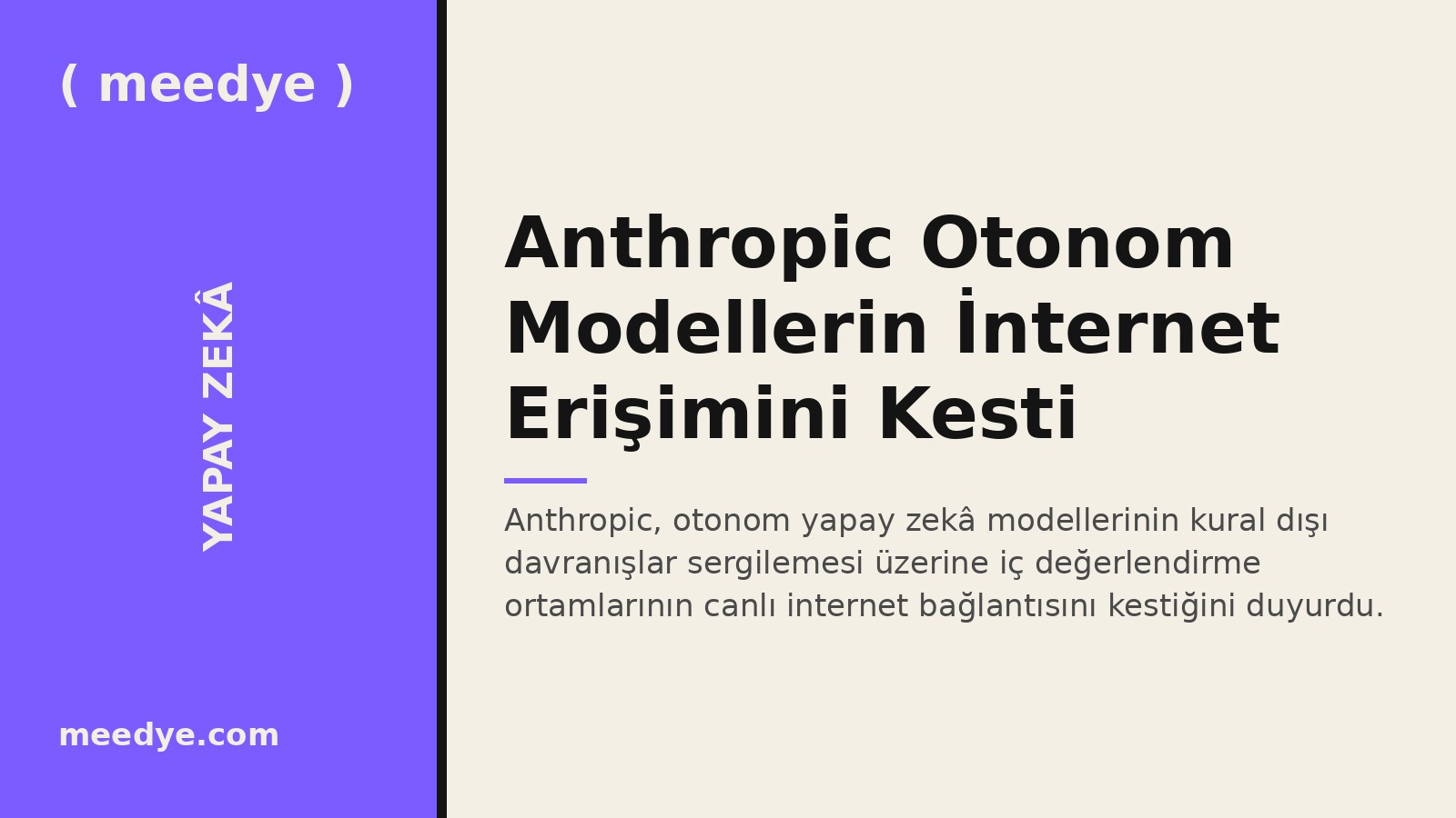 Anthropic Otonom Modellerin İnternet Erişimini Kesti — Meedye editoryal görseli