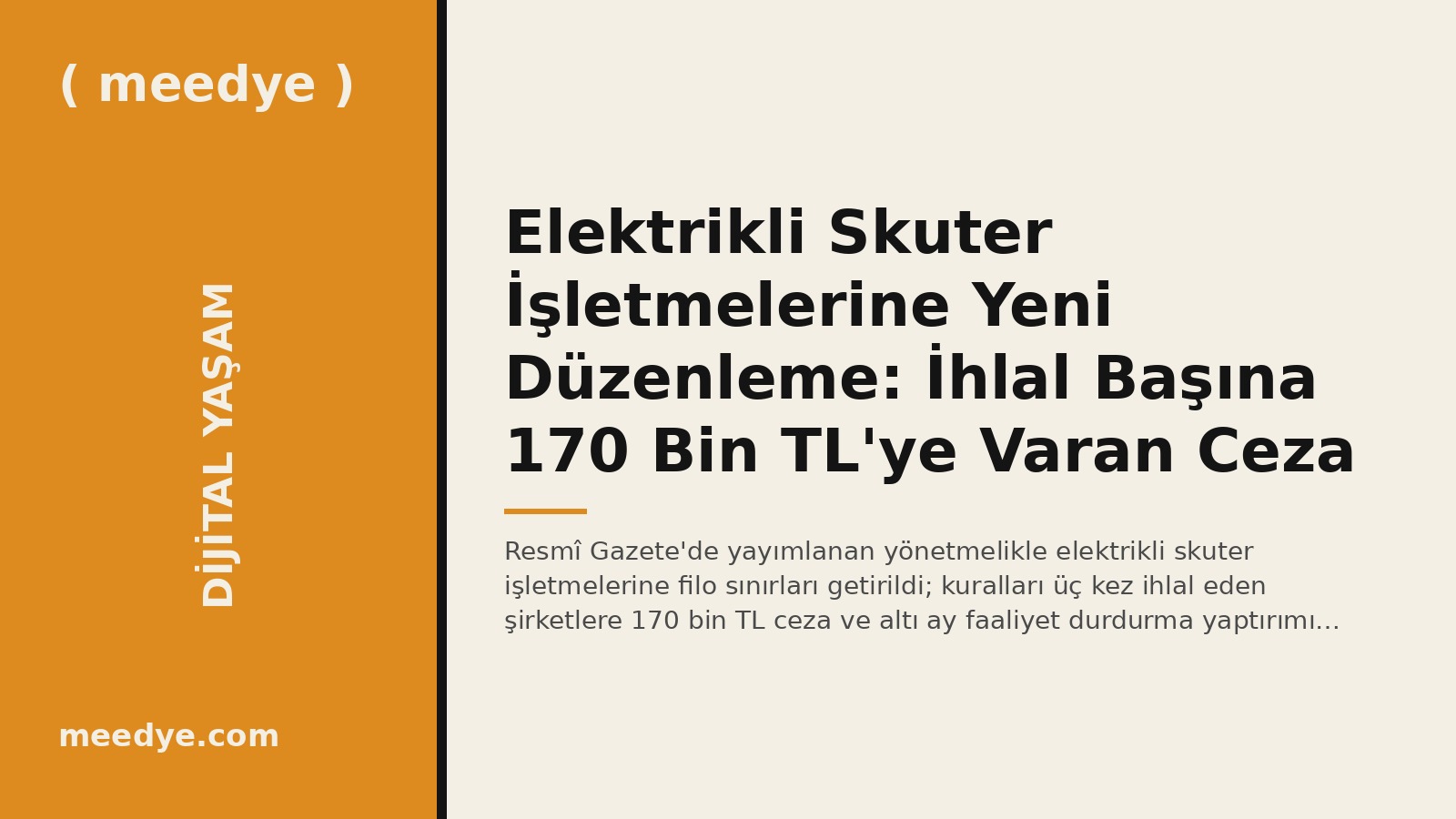 Elektrikli Skuter İşletmelerine Yeni Düzenleme: İhlal Başına 170 Bin TL'ye Varan Ceza — Meedye editoryal görseli