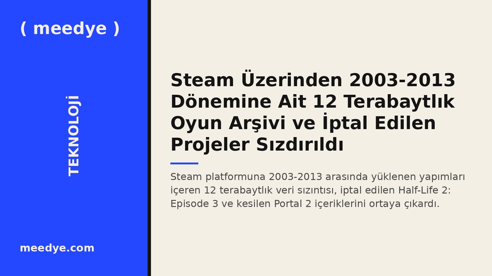 Steam Üzerinden 2003-2013 Dönemine Ait 12 Terabaytlık Oyun Arşivi ve İptal Edilen Projeler Sızdırıldı — Meedye editoryal görseli