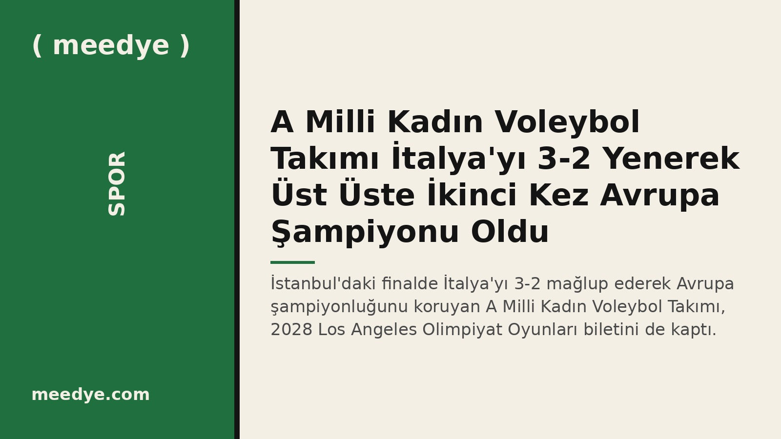A Milli Kadın Voleybol Takımı İtalya'yı 3-2 Yenerek Üst Üste İkinci Kez Avrupa Şampiyonu Oldu — Meedye editoryal görseli