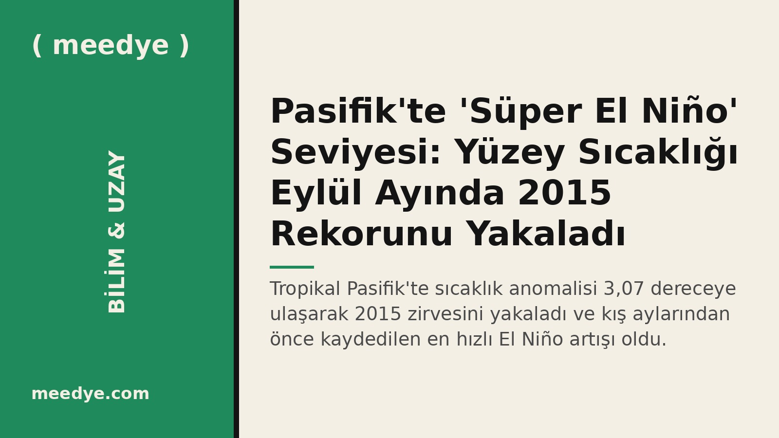 Pasifik'te 'Süper El Niño' Seviyesi: Yüzey Sıcaklığı Eylül Ayında 2015 Rekorunu Yakaladı — Meedye editoryal görseli
