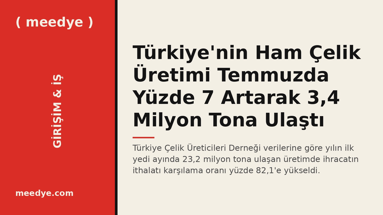 Türkiye'nin Ham Çelik Üretimi Temmuzda Yüzde 7 Artarak 3,4 Milyon Tona Ulaştı — Meedye editoryal görseli